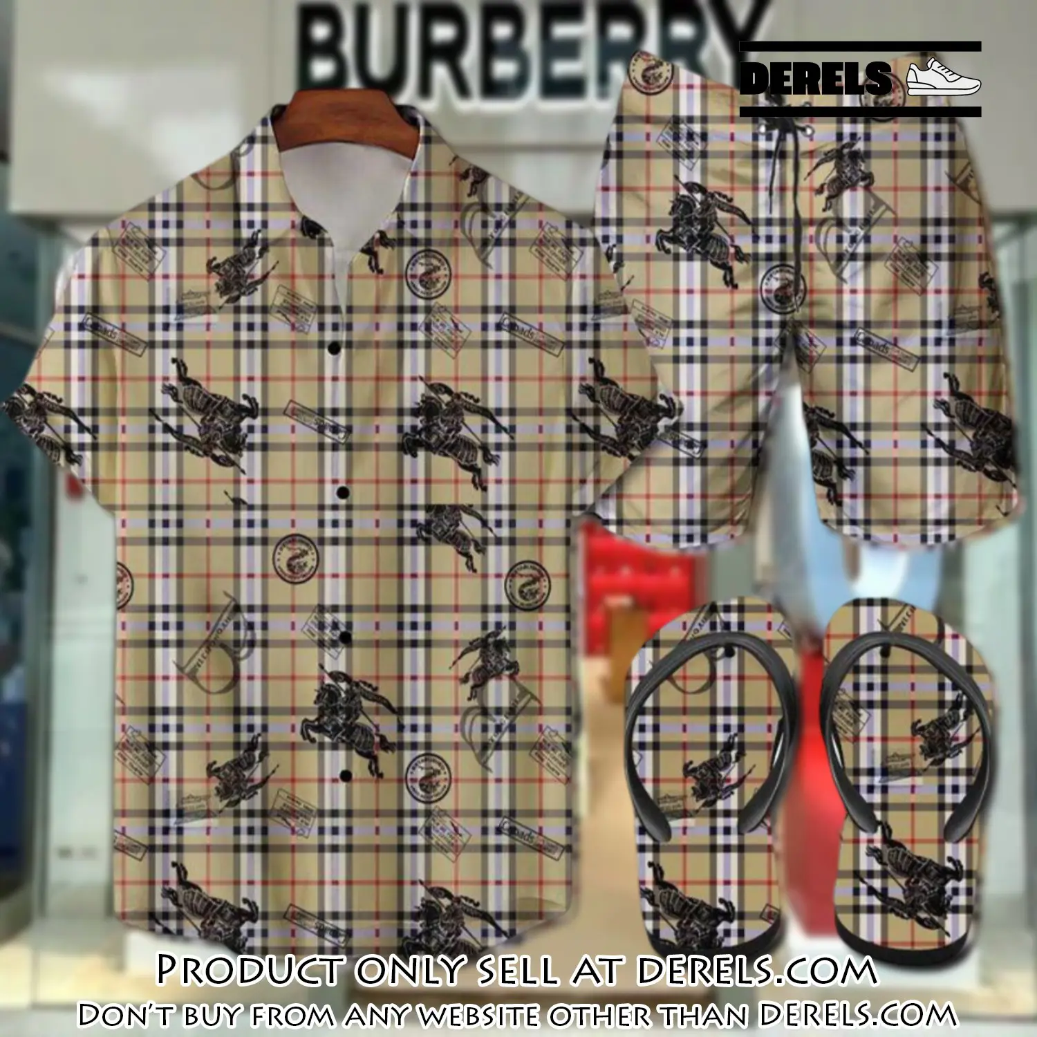 Burberry flip flops and combo hawaii shirt shorts luxury brand summer outfit hsf311 dr2517258